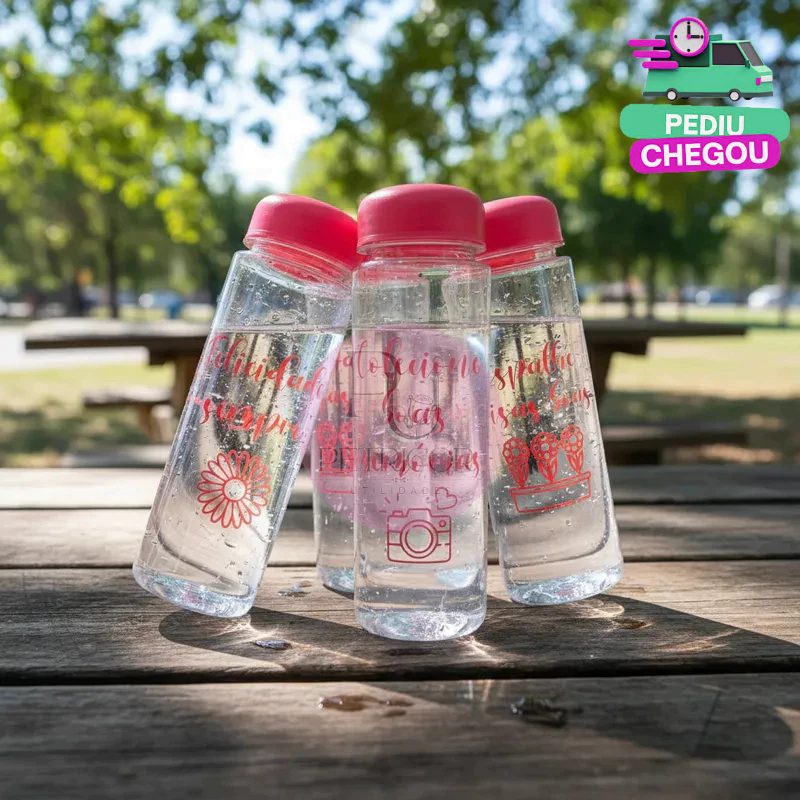 Garrafa Squeeze Motivacional Chaleira Água saborizada Rosa de 500 ml com Tampa Rosquear.
