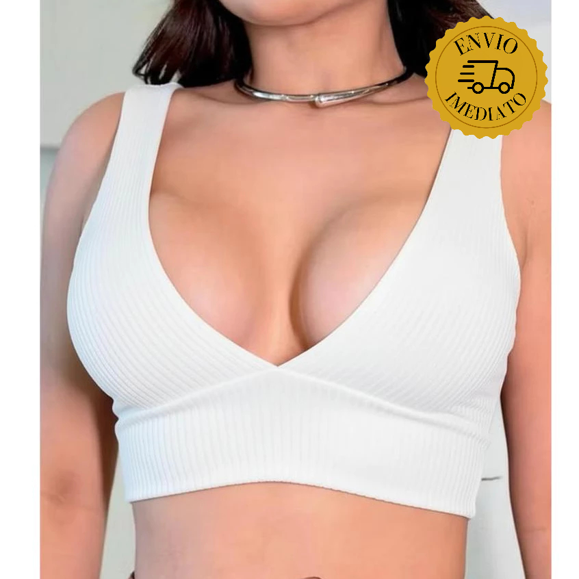 Top Cropped Feminino Canelado Decote V Com Bojo Academia Moda Gringa Fitness Envio Imediato Sensual