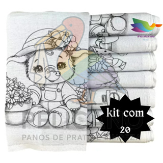 Kit 20 Pano de Prato Branco Riscado Para Pintura - Bainha 100% Algodão em Oferta na Shopee