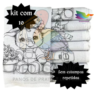 Kit 10 Pano de Prato Branco Riscado Para Pintura - Bainha 100% Algodão em Oferta na Shopee