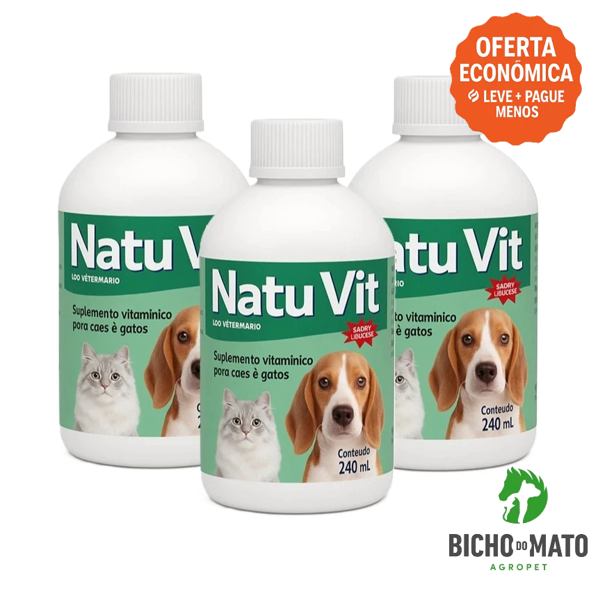 Kit 3 Natu Vit 240ml Suplemento Ômegas Brilho Pelagem Cães Gatos - VetBras