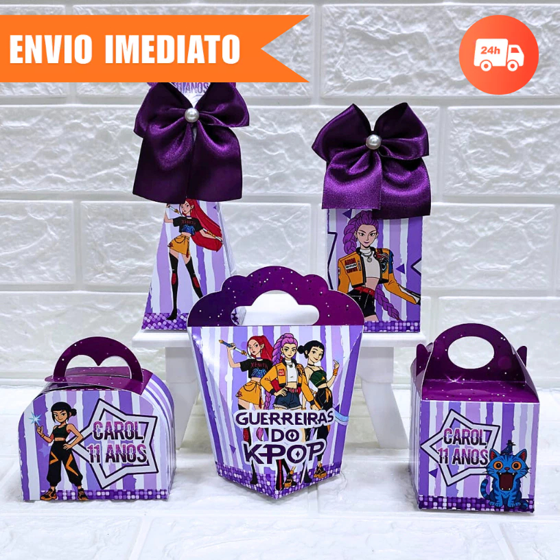 Kit Festa GUERREIRAS DO K-POP Personalizada Mimo Lembrancinhas Caixinhas Aniversário| PEGUE E MONTE
