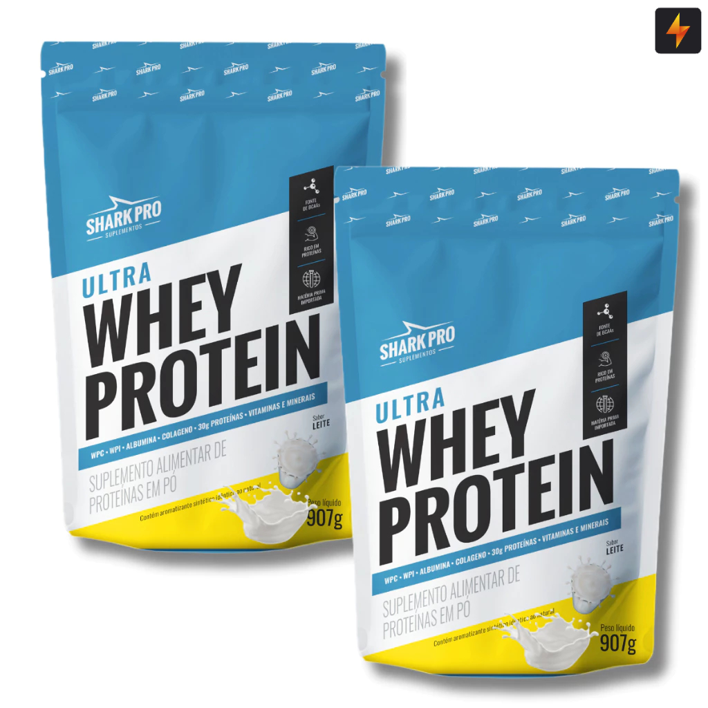 Kit 2x Ultra Whey Protein Refil 907g Proteína Concentrada Shark Pro em Oferta na Shopee