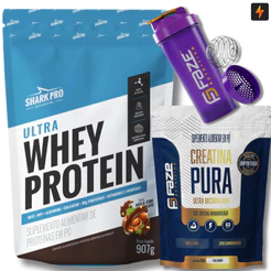 Kit Ultra Whey Protein Refil 907g Shark Pro + Creatina Pura Refil 250g Faze Nutrition + Coqueteleira