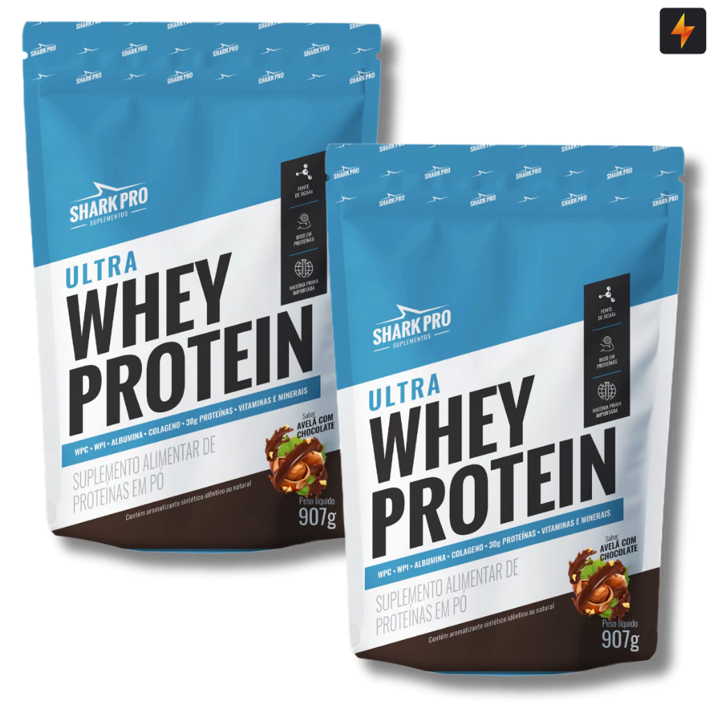 Kit 2x Ultra Whey Protein 907g Proteína Concentrada Shark Pro