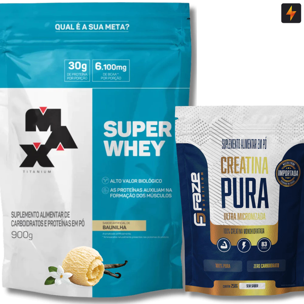 Kit Super Whey Proteína Concentrada 900g + Creatina Pura Monohidratada 250g Faze Nutrition em Oferta na Shopee