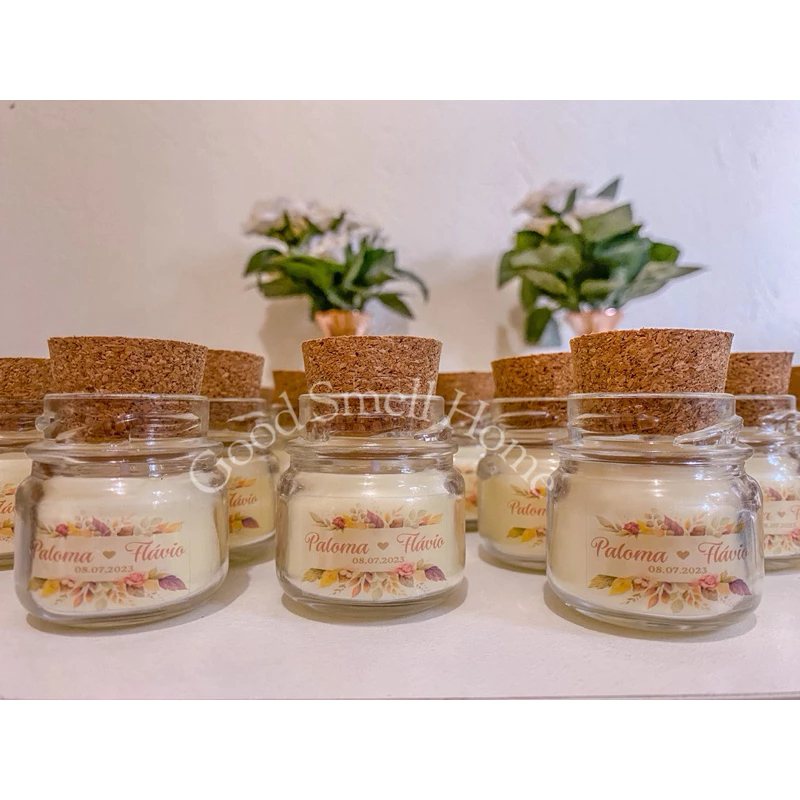 Vela aromática com cortiça personalizada lembrancinha casamento, batizado, maternidade, aniversario 10 unidades