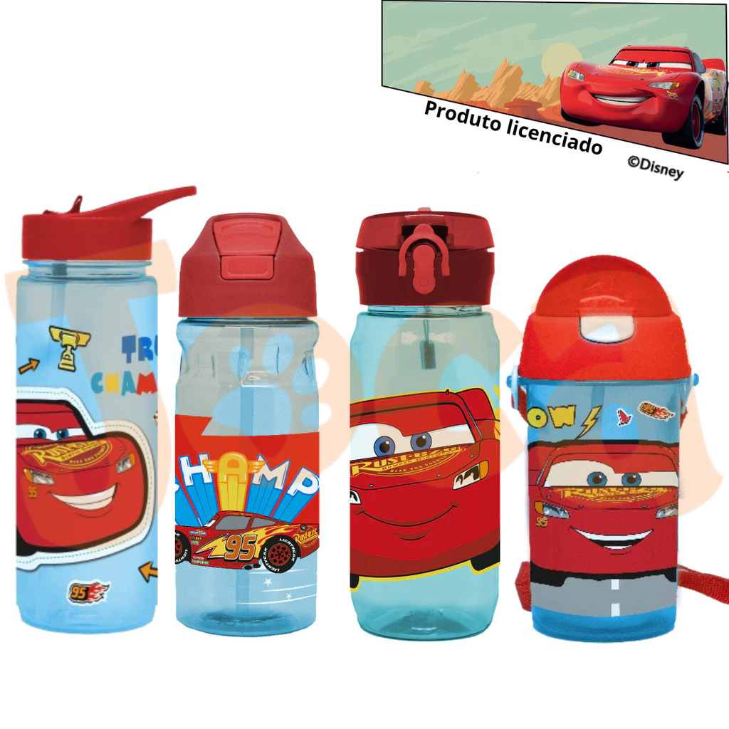 Garrafas Com Tampa E Canudo Disney Carros - Relâmpago McQueem - Produto Licenciado em Oferta na Shopee