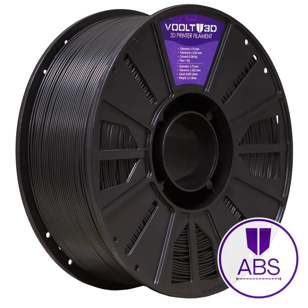 Filamento ABS Preto 1kg 1,75mm para Impressora 3D FDM - Voolt3D Oficial em Oferta na Shopee