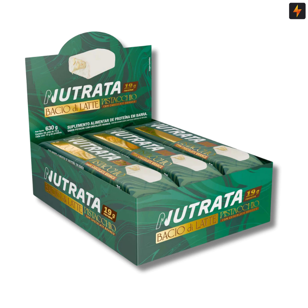 Barra de Proteína Nutrata - Bacio di Latte Pistache com Chocolate Branco 70g - Display com 9 Un em Oferta na Shopee