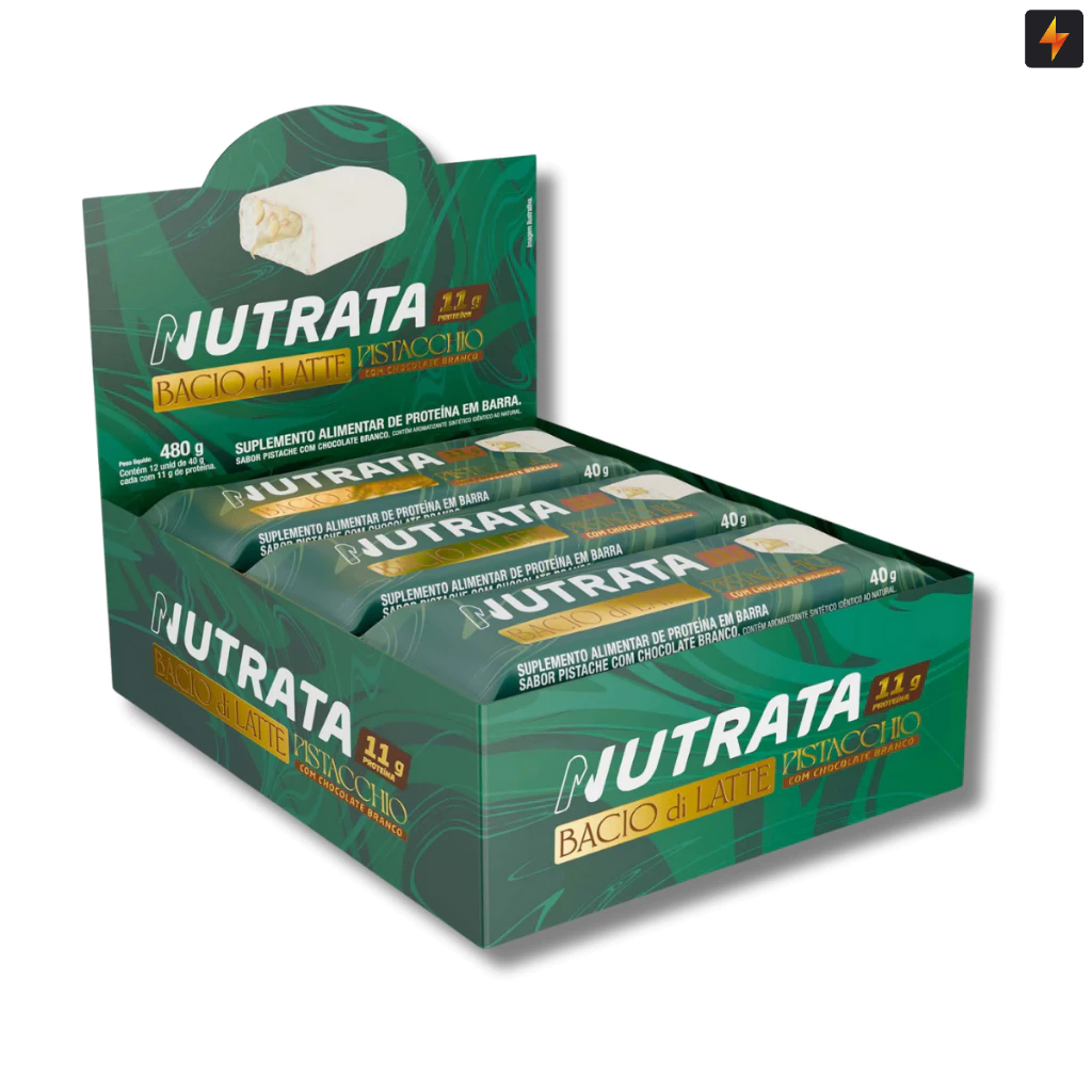 Barra de Proteína Nutrata -  Bacio di Latte Pistache com Chocolate Branco 40g - Display com 12 Un em Oferta na Shopee