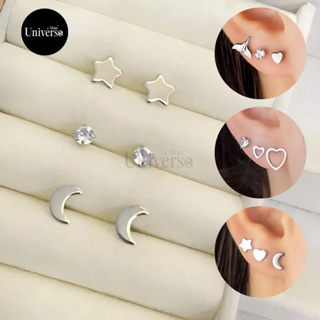 Cartela com 3 Pares Trio Em Aço Inox Inoxidável Cirúrgico 316L Primeiro Segundo e Terceiro Furo em Oferta na Shopee