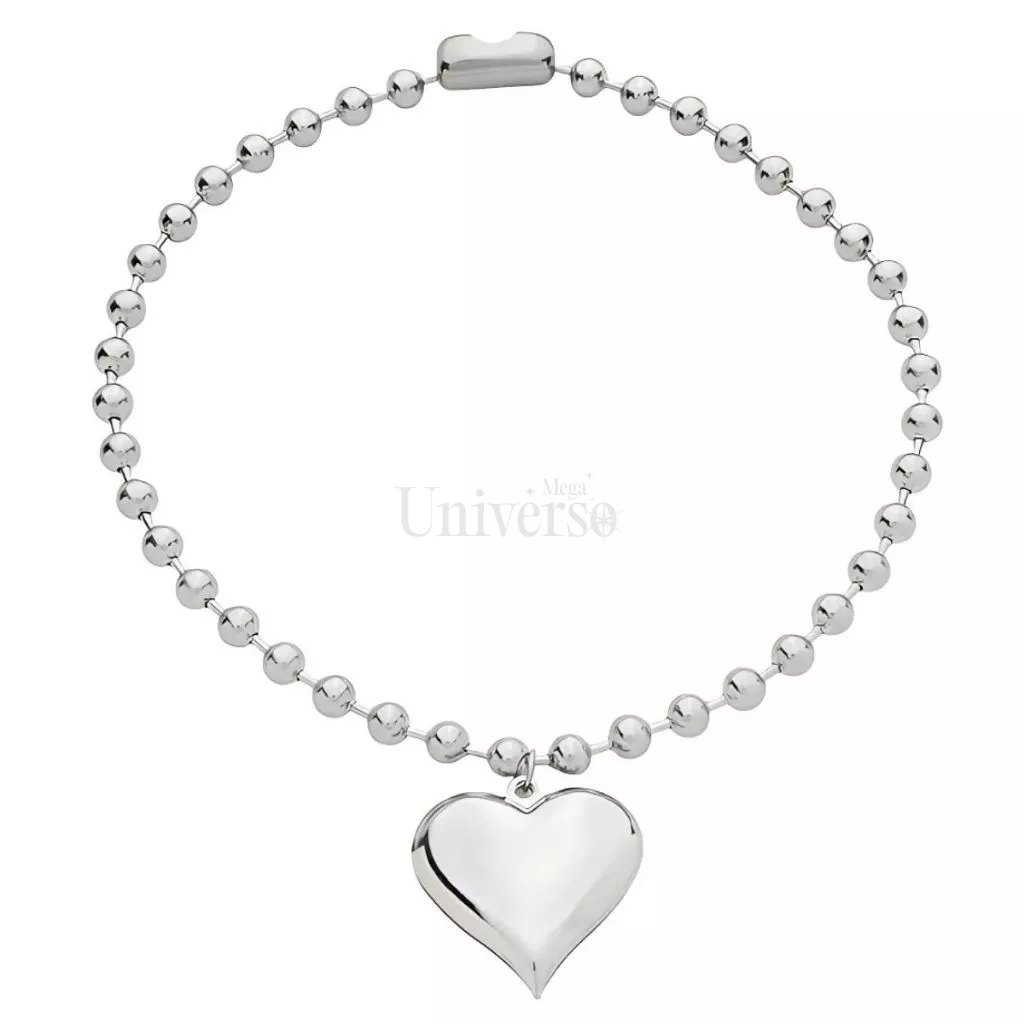 Colar em aço Inox 316L Corrente Bolinha de 6mm Com Pingente Coração de 30x30mm e Fecho Canoa Hipoalergênico Não Escurece em Oferta na Shopee