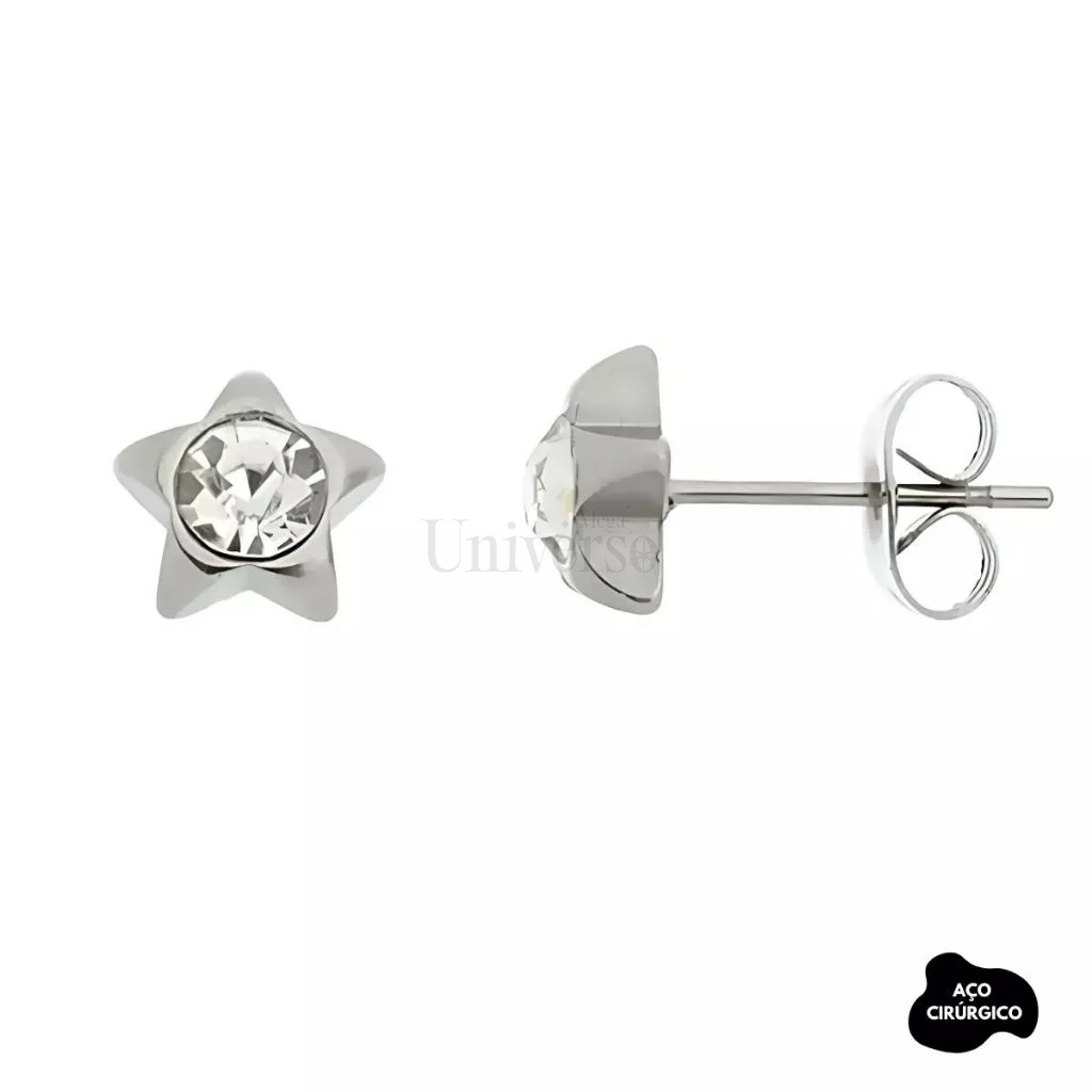 Brinco em Aço Inox Cirúrgico 316L Estrela ou Hexagonal Linha Colors Hipoalergênico Não Escurece — imagem 2 de 2