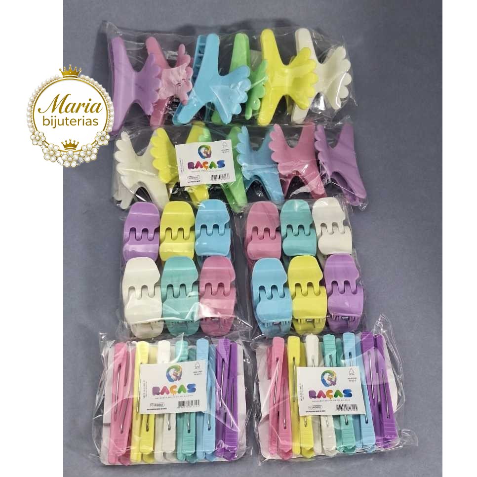 kit 60 acessórios de piranhas bico de pato presilha salão tridente prendedor de cabelo