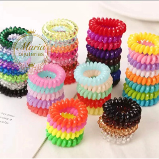Kit  10UN/30UN /50UN  Laço Xuxinha Rabicó Elástico de Cabelo Feminino Fio de Telefone  colorido, preto em Oferta na Shopee