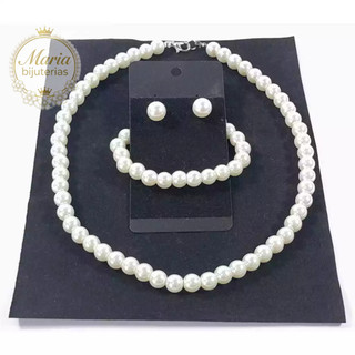 Kit com Brinco Colar e Pulseira de Pérola Kit Retrô Anos 60