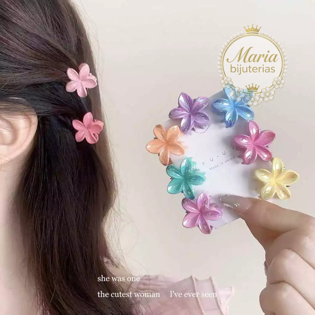 kit  6 /12/18  piranhas de cabelo coloridas pequenas com flores e vários estilos em Oferta na Shopee