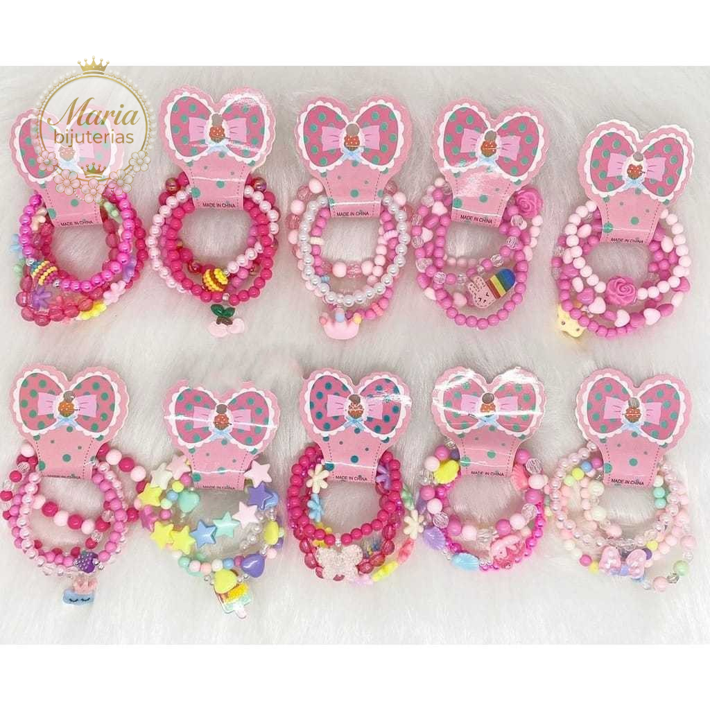 Kit 24 pulseiras lindas infantis de miçanga