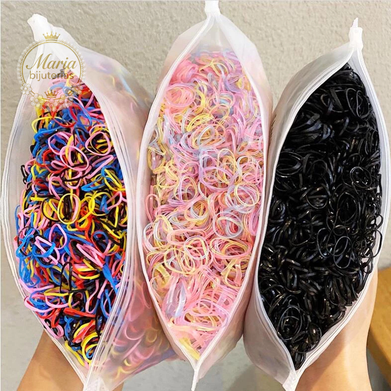 Kit Bolsa Elástico De Cabelo Feminino Descartável Multicolorido e Preto