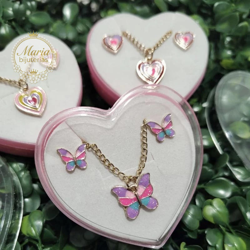 Kit Colar e Brincos Infantil menina brinco infantil colar infantil brinco de criança Dourado Com pingente Lindo Sortidos