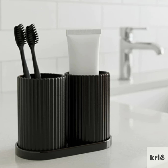 Porta-Escovas de Dente Duplo Canelado Nervuras Minimalista Organizador de Banheiro Moderno