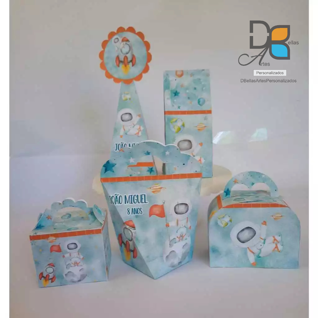 Kit Festa Personalizados ASTRONAUTA Menino Caixinhas Lembrancinha para festa PEGUE E MONTE