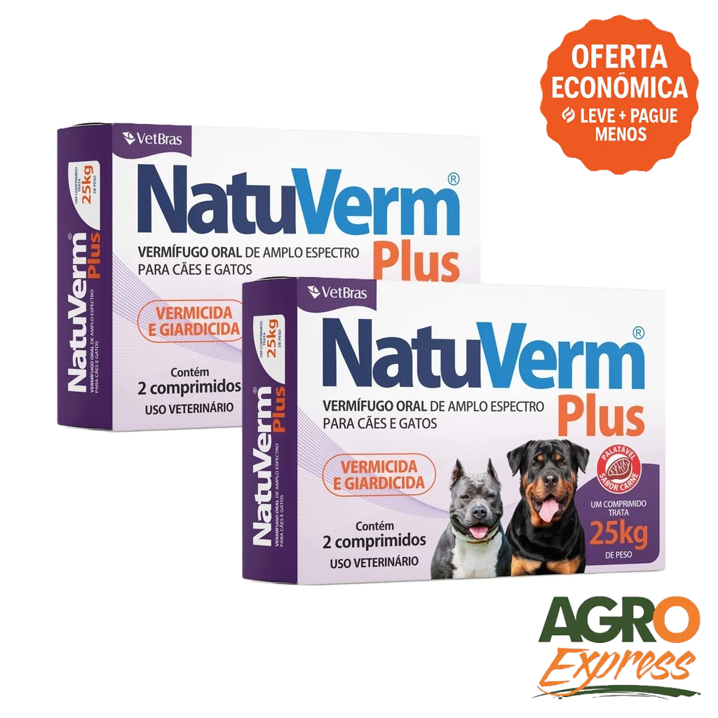 Kit 2 NatuVerm Plus 1650mg Vermífugo Giardicida Cães Gatos - VetBras em Oferta na Shopee
