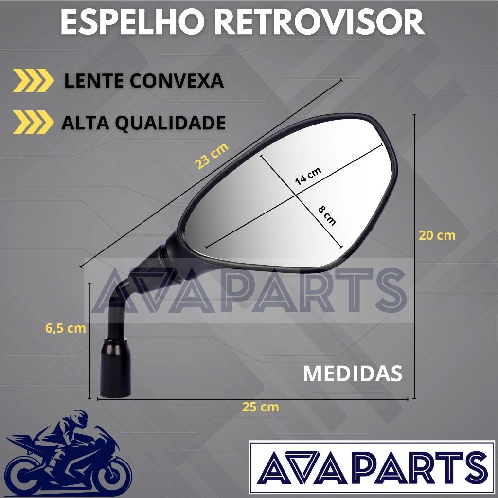 Detalhes do Retrovisor F800 GS650 Cg Fan Titan Lente Convexa haste curta Honda Dafra Kawasaki Suzuki Triuph