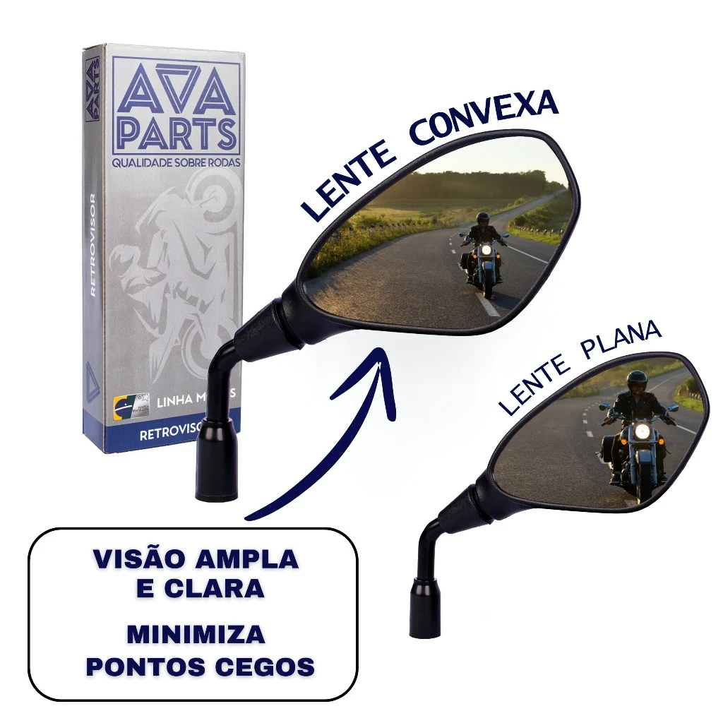 Retrovisor F800 GS650 Cg Fan Titan Lente Convexa haste curta Honda Dafra Kawasaki Suzuki Triuph