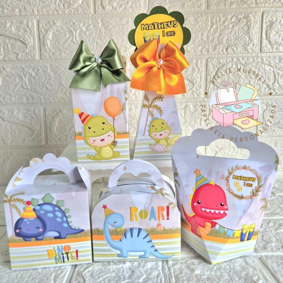 Kit Festa Dinossauro Baby/Caixinhas personalizadas/Lembrancinha Dinossauro Baby/Festa Infantil/Aniversário/PEGUE MONTE