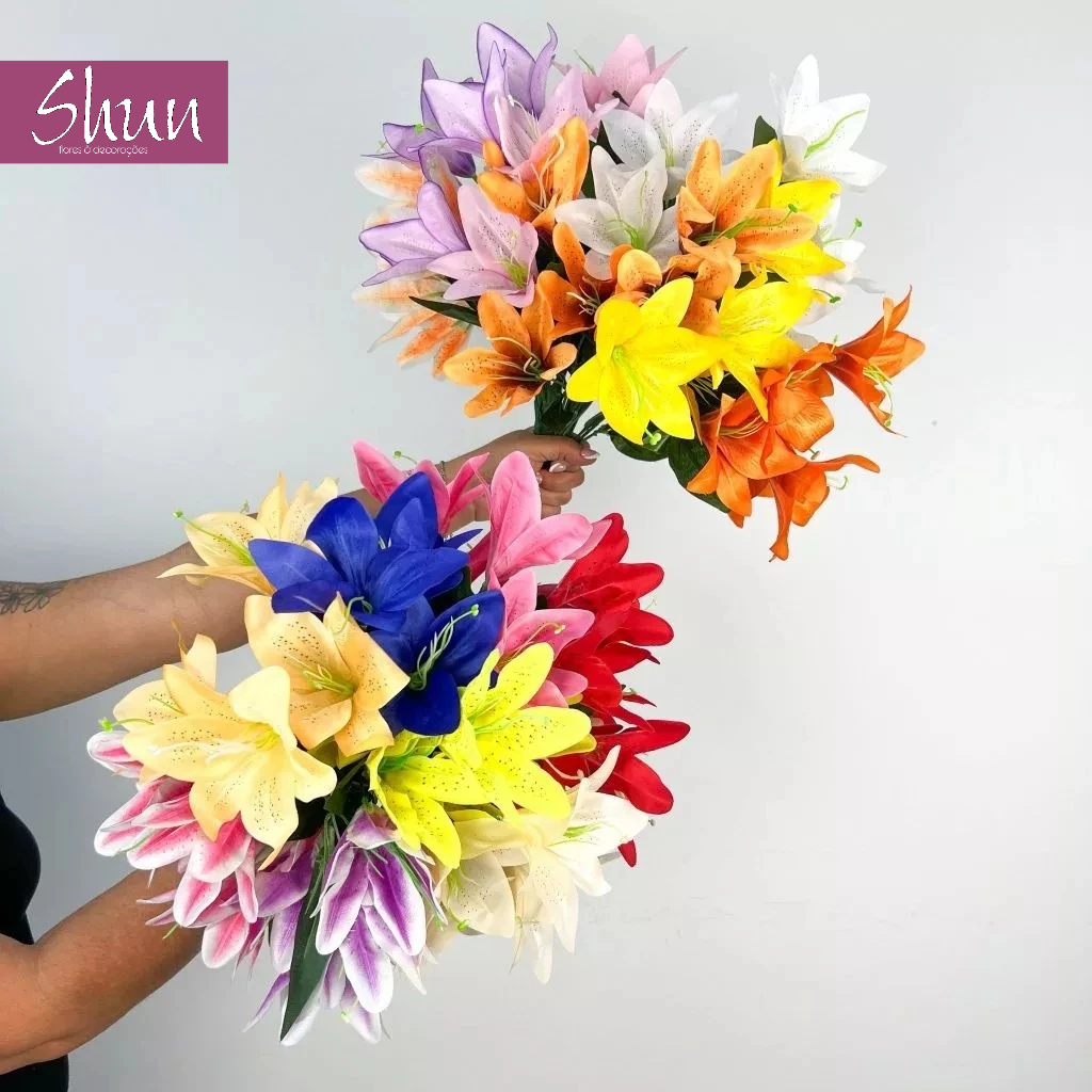Buquê de Lírio Artificial com 5 Flores Modelo Novo, Decoração Casamento Arranjos Decorar Festas e Casa - YNH802256