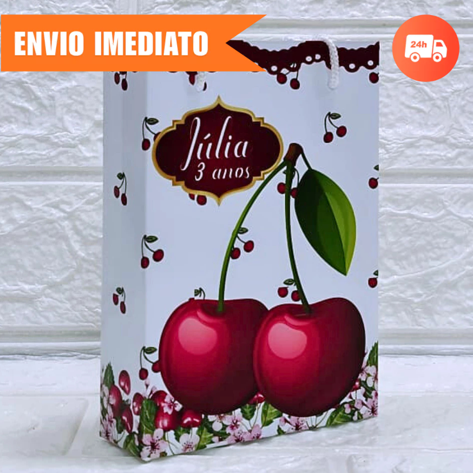 Sacolinha Surpresa CEREJINHA Personalizada Lembrancinha, NOME+IDADE Kit Festa Infantil PEGUE E MONTE