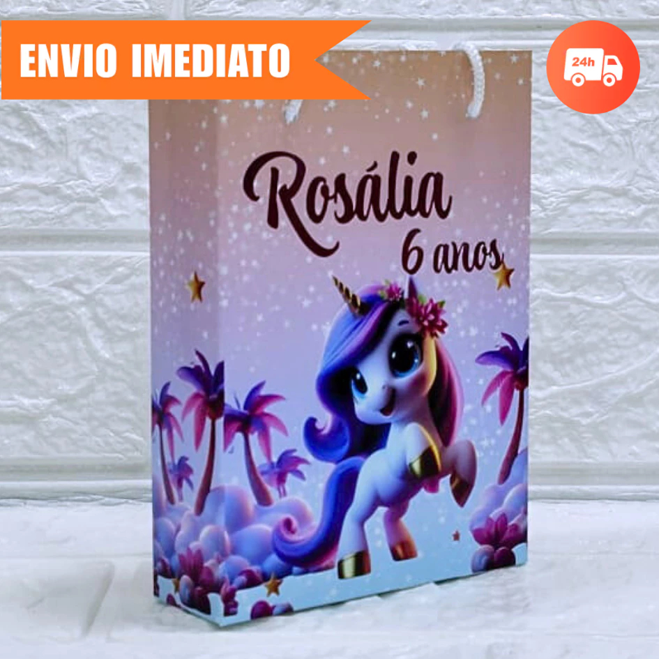Sacolinha Surpresa UNICÓRNIO Personalizada Lembrancinha, NOME+IDADE Kit Festa Infantil PEGUE E MONTE