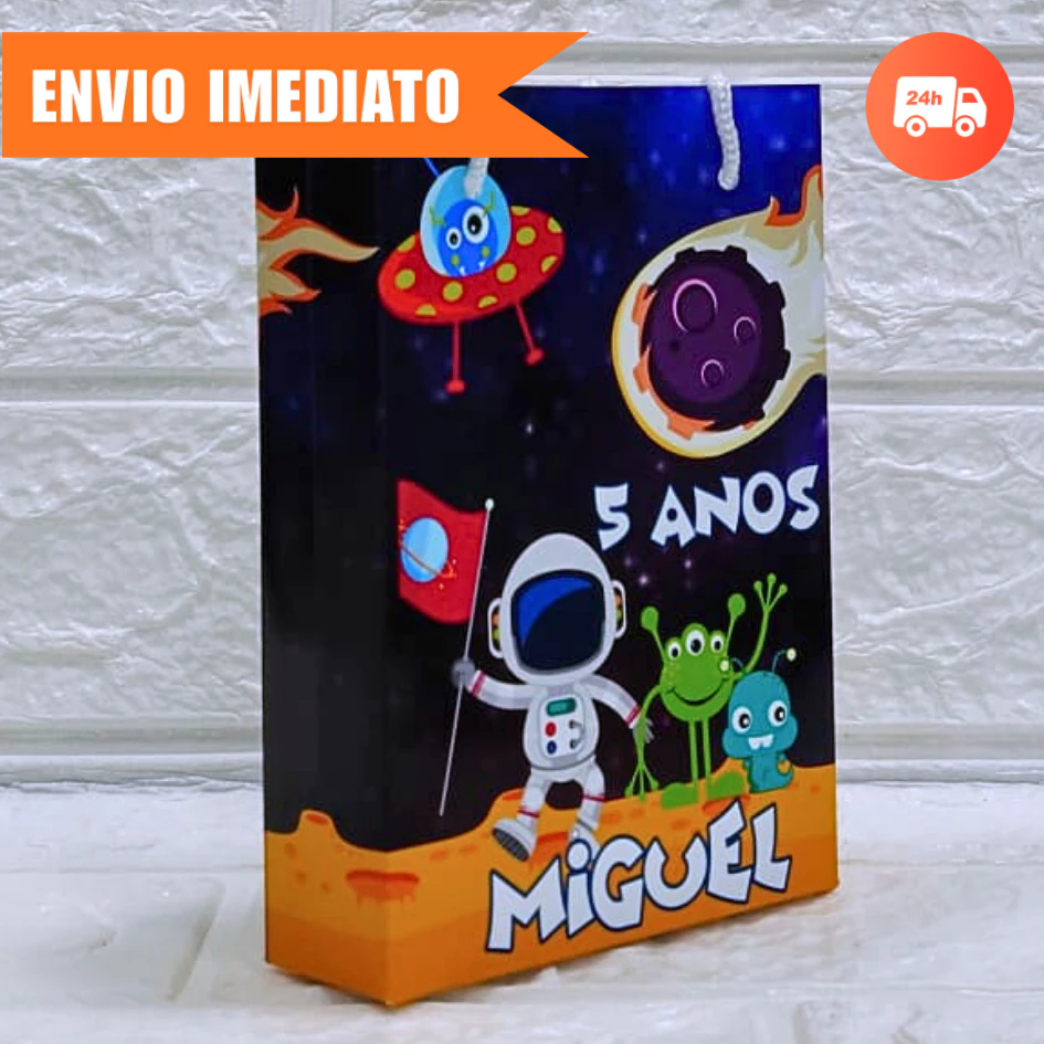 Sacolinha Surpresa ASTRONAUTA Personalizada Lembrancinha NOME+IDADE Kit Festa Infantil PEGUE E MONTE