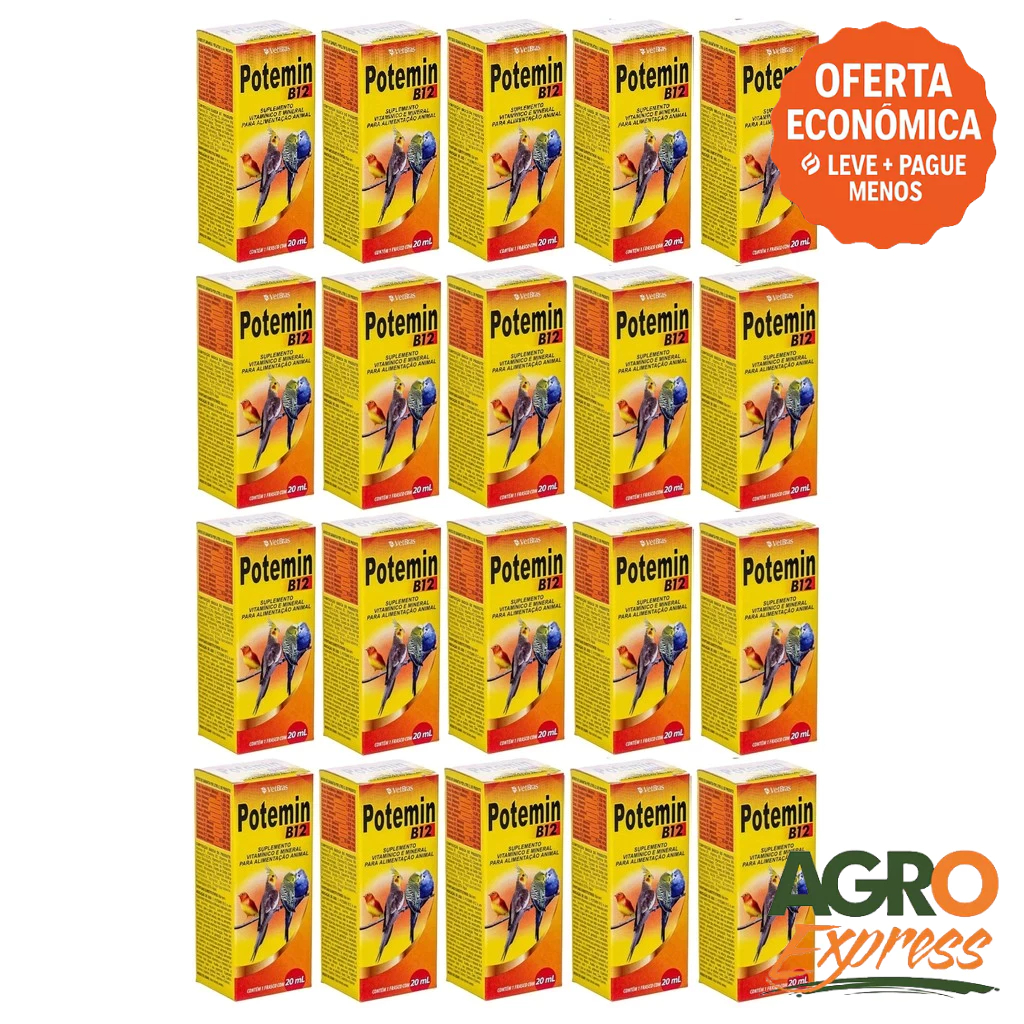 Kit 20 Potemin B12 20ml Suplemento Vitaminico e Mineral Fortalece Postura e Imunidade - VetBras