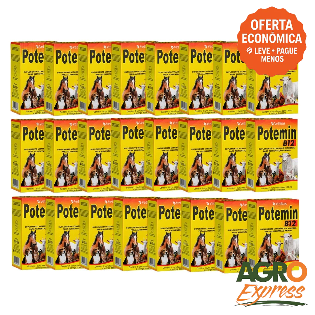 Kit 24 Potemin B12 120ml Suplemento Vitaminico e Mineral Fortalece Postura e Imunidade - VetBras