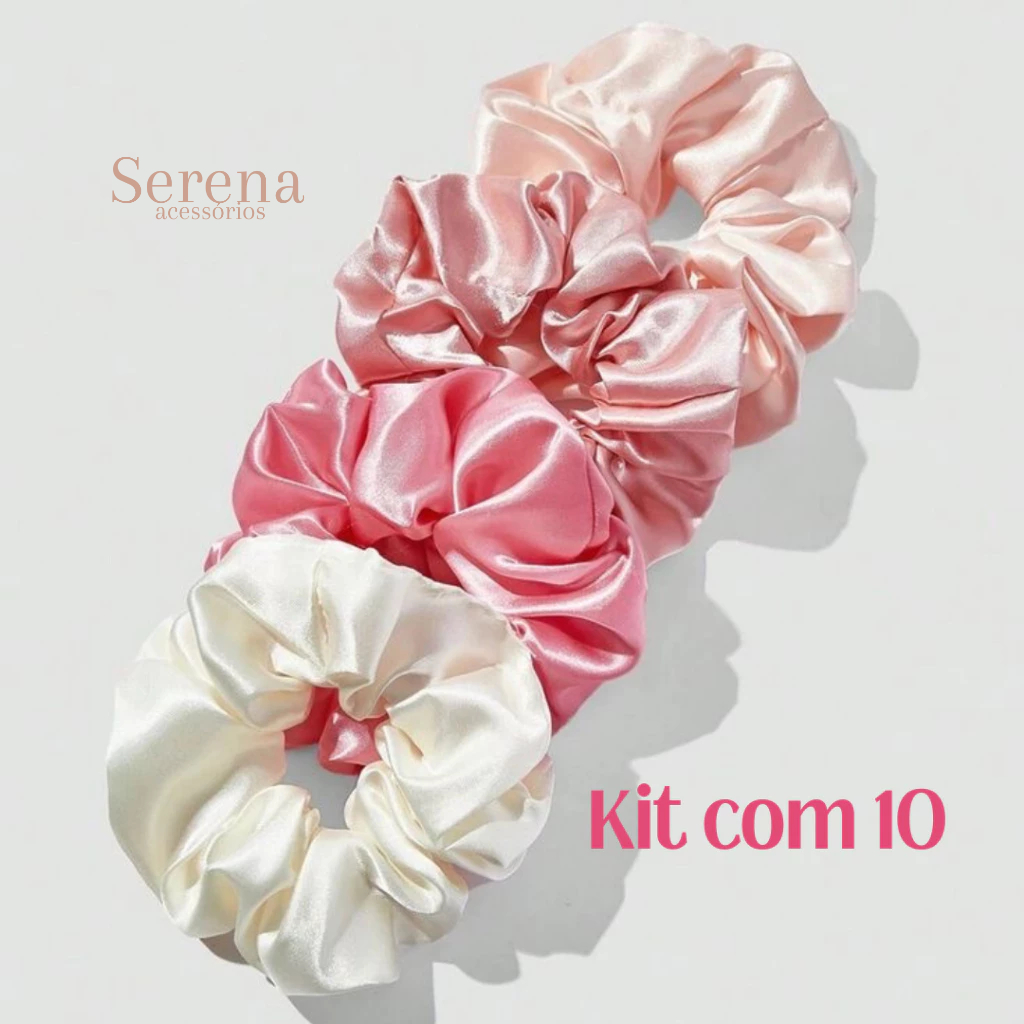 Kit Xuxinhas de Cetim Tons Rosa Cachos Lisos Com 10 20 30 Elástico de Cabelo Anti Frizz