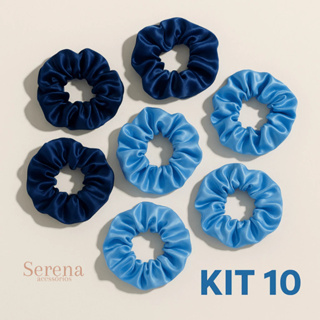Xuxinha De Cetim Azul Kit 10 20 Anti Frizz Acessório De Cabelo Scrunchie Cachos Lisos em Oferta na Shopee