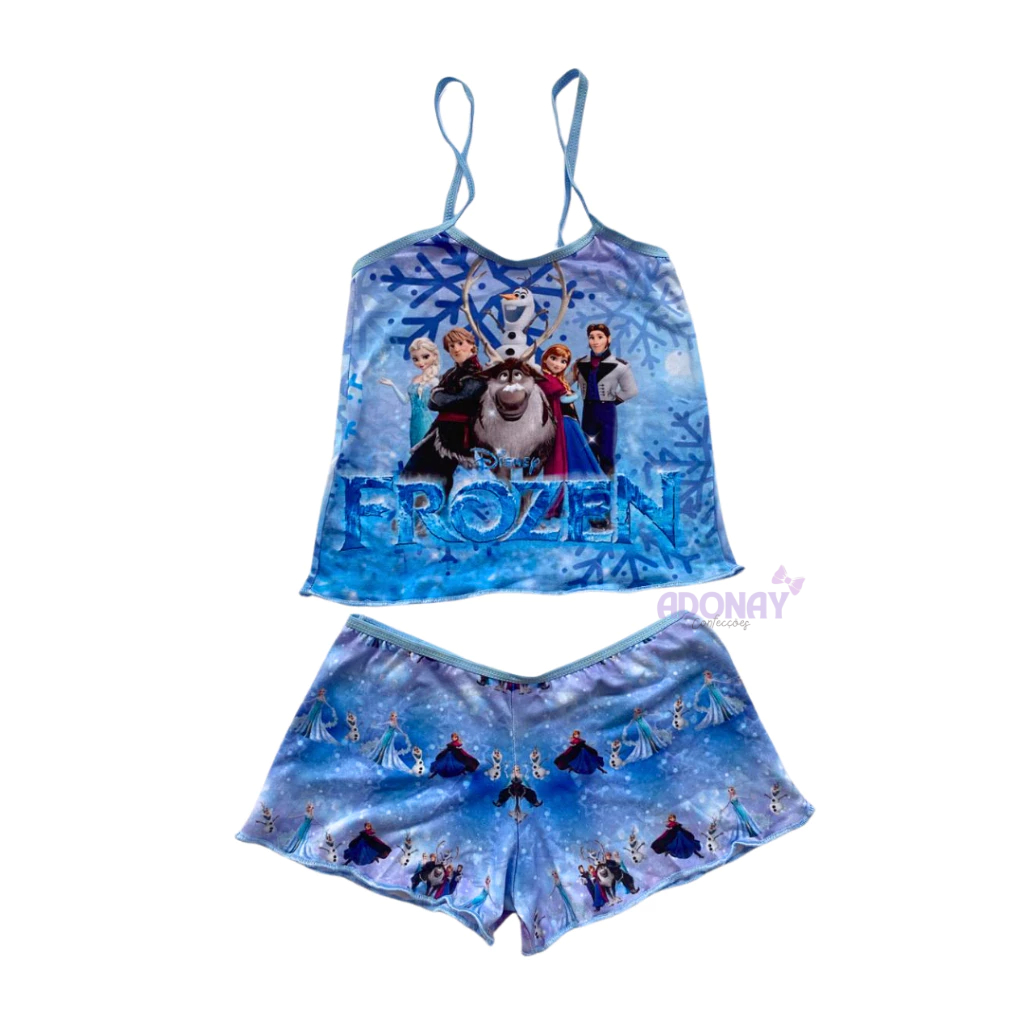 Pijama Conjunto Blusa e Short Infantil Feminino Pijama de Menina Estampado de Personagens Infantis