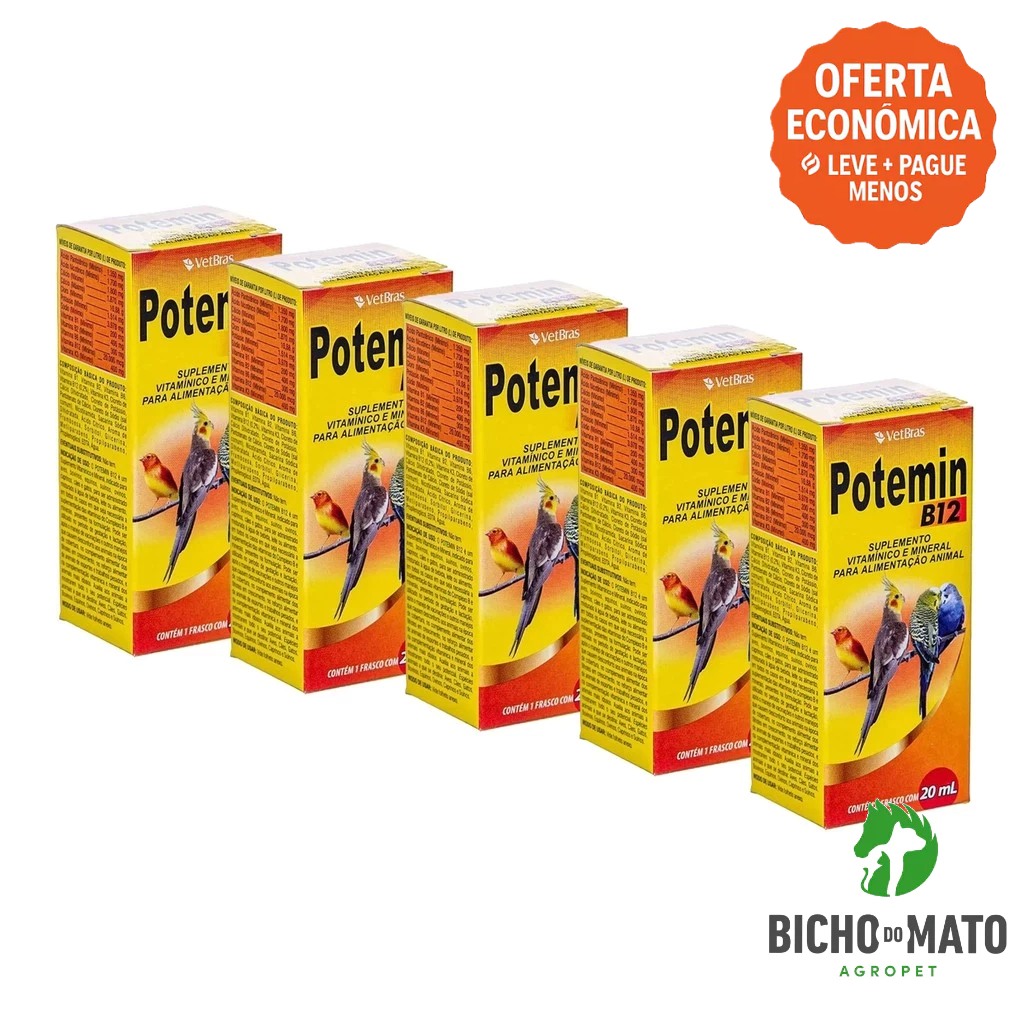 Kit 5 Potemin B12 20ml Suplemento Vitaminico e Mineral Fortalece Postura e Imunidade - VetBras