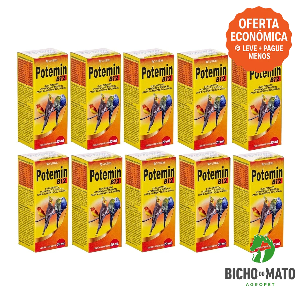 Kit 10 Potemin B12 20ml Suplemento Vitaminico e Mineral Fortalece Postura e Imunidade - VetBras