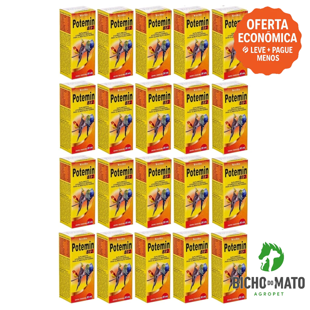 Kit 20 Potemin B12 20ml Suplemento Vitaminico e Mineral Fortalece Postura e Imunidade - VetBras