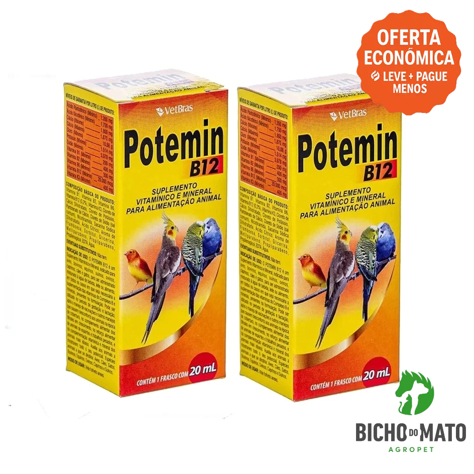 Kit 2 Potemin B12 20ml Suplemento Vitaminico e Mineral Fortalece Postura e Imunidade - VetBras