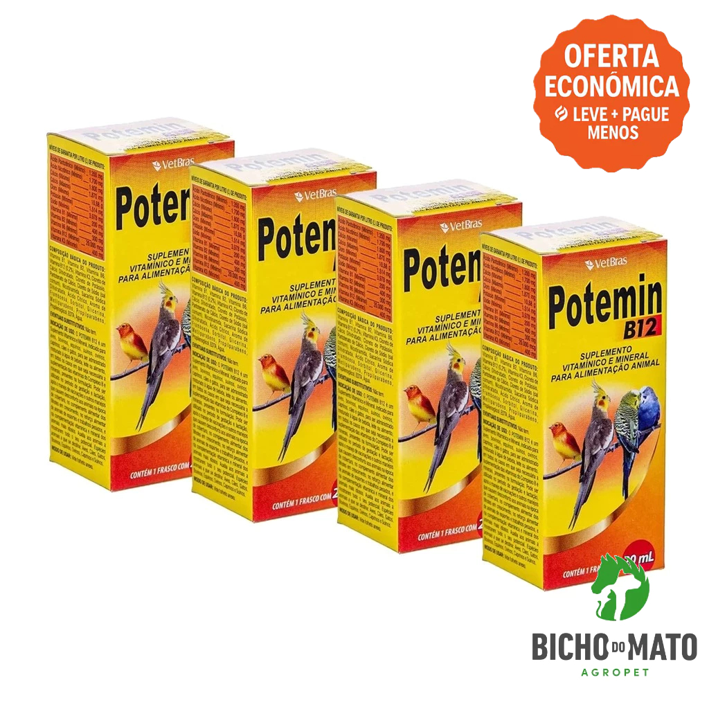 Kit 4 Potemin B12 20ml Suplemento Vitaminico e Mineral Fortalece Postura e Imunidade - VetBras