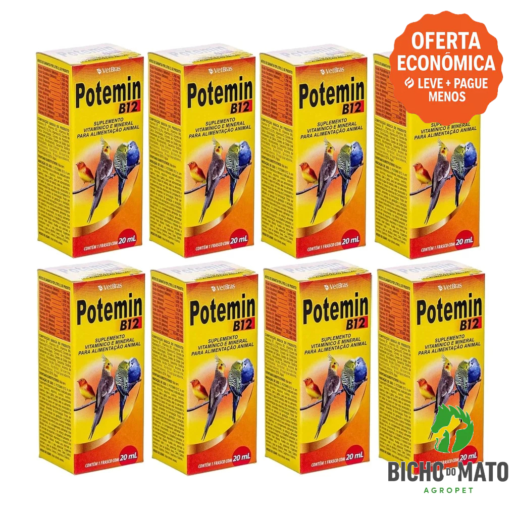Kit 8 Potemin B12 20ml Suplemento Vitaminico e Mineral Fortalece Postura e Imunidade - VetBras