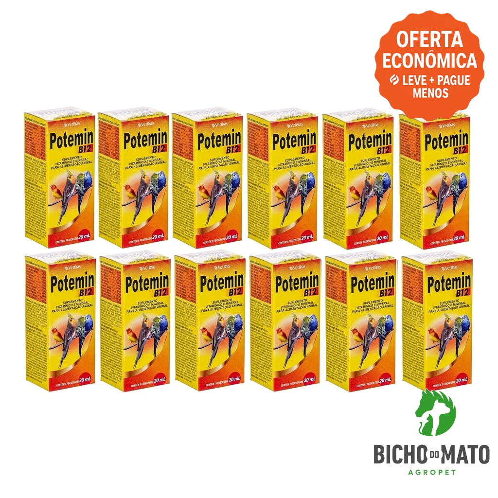Kit 12 Potemin B12 20ml Suplemento Vitaminico e Mineral Fortalece Postura e Imunidade - VetBras
