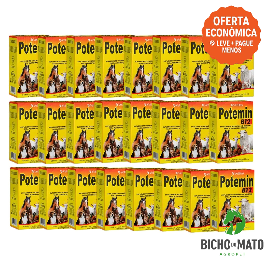 Kit 24 Potemin B12 120ml Suplemento Vitaminico e Mineral Fortalece Postura e Imunidade - VetBras