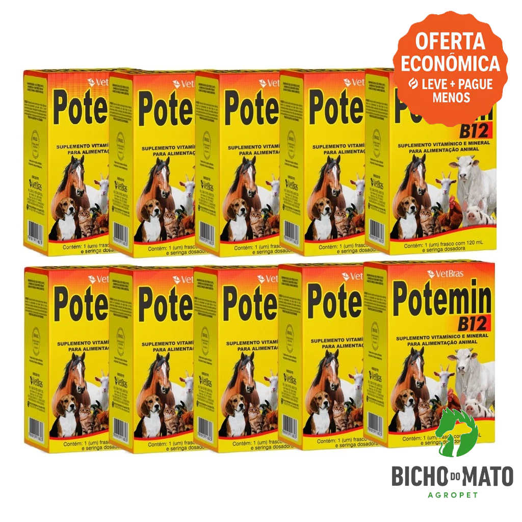 Kit 10 Potemin B12 120ml Suplemento Vitaminico e Mineral Fortalece Postura e Imunidade - VetBras