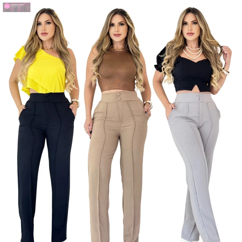 Calça Feminina Pantalona Cintura Alta em Crepe Duna, Executiva,Confort Modelagem Premium,Soberano Stores